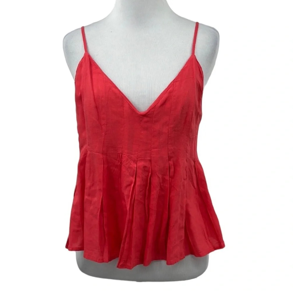 Margot Sleeveless Plunging V Neck Red Peplum Top Womens Small Spaghetti Straps